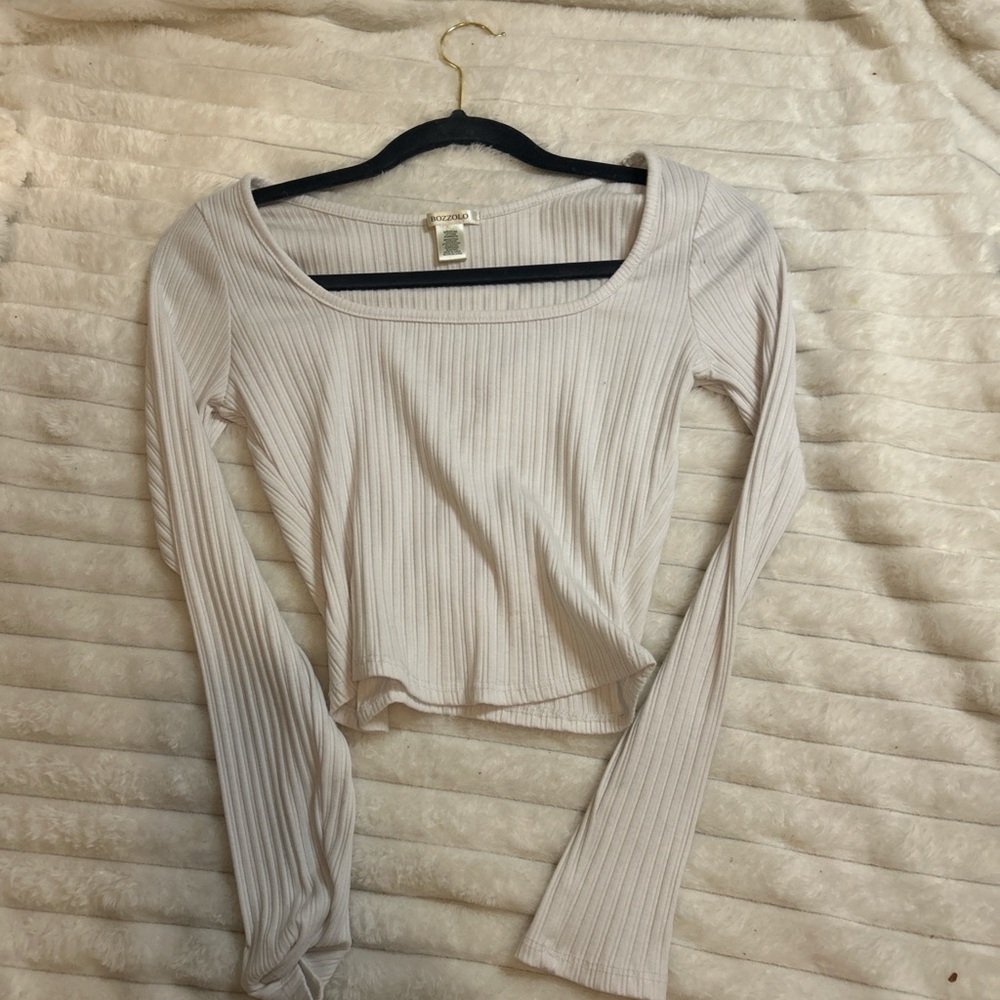 Women's Cream Ribbed Long Sleeve Top